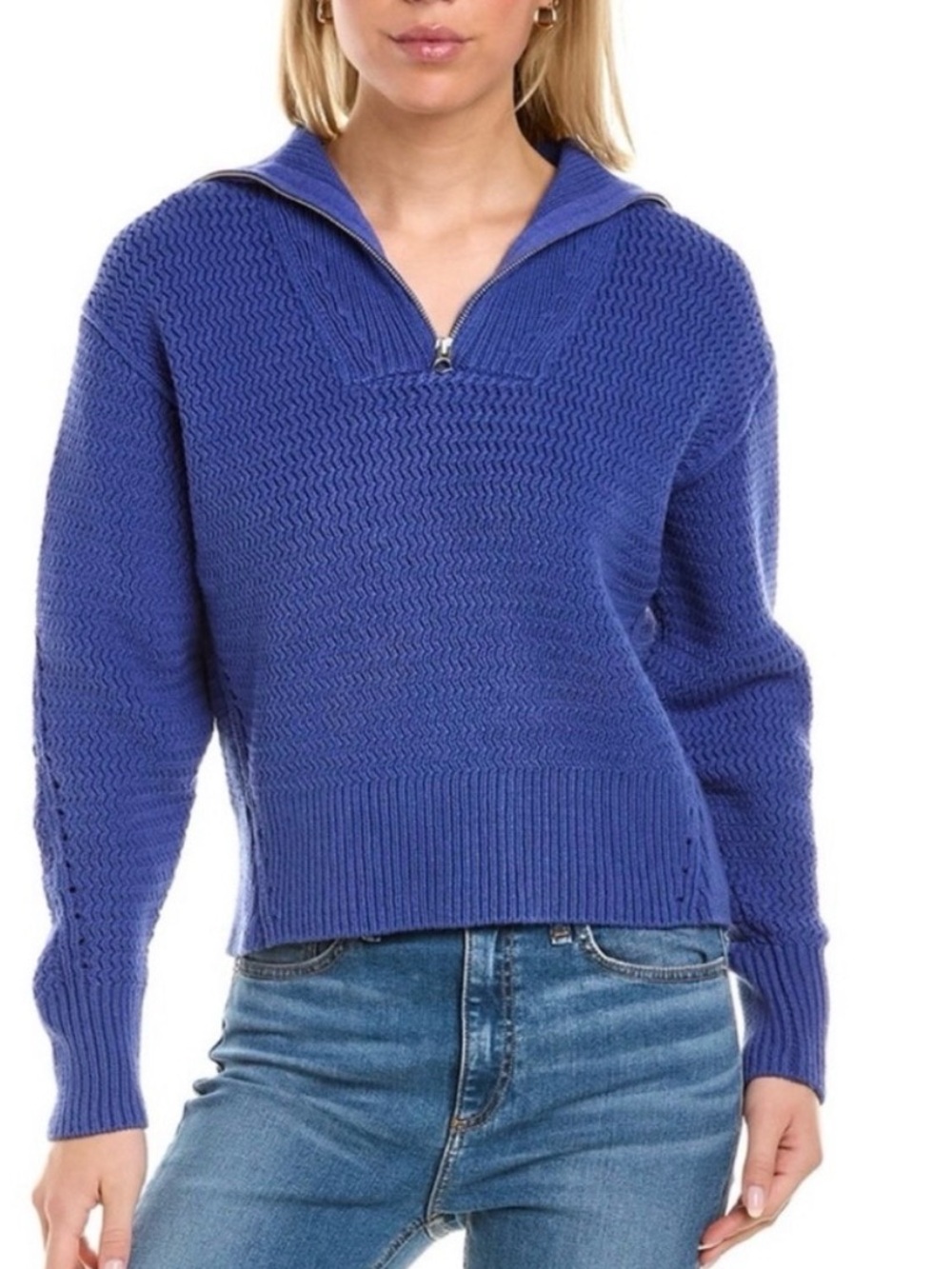 Rag & Bone M Lena zigzag cotton blend Blue Half-Zip Knit Sweater great condition